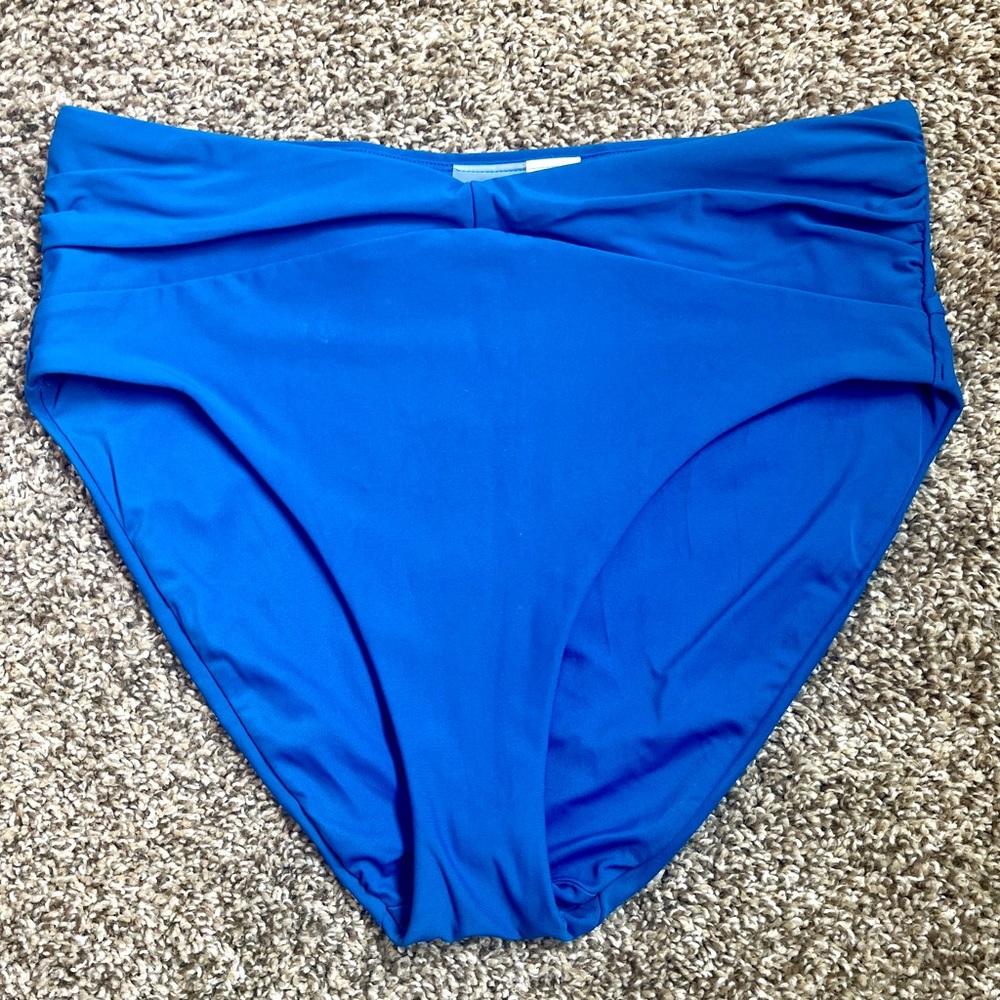 CALIA Women's Shirred V Front High Rise Swim Bottoms